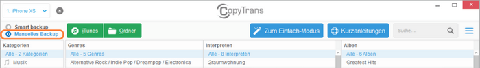 Manuelles Backup in CopyTrans auswählen