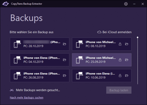 Liste von iOS-Backups