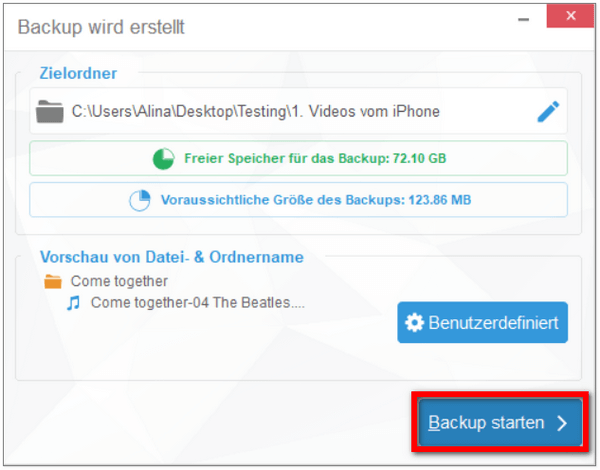 iPhone Videos Backup starten