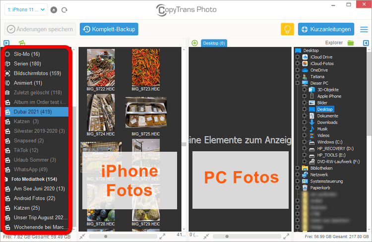 iPhone Album auf PC in CopyTrans Photo