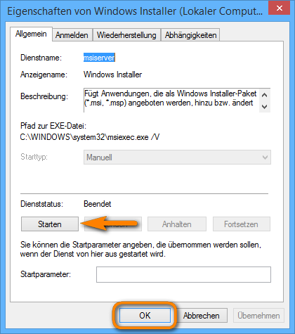 Eigenschaften von Windows Installer