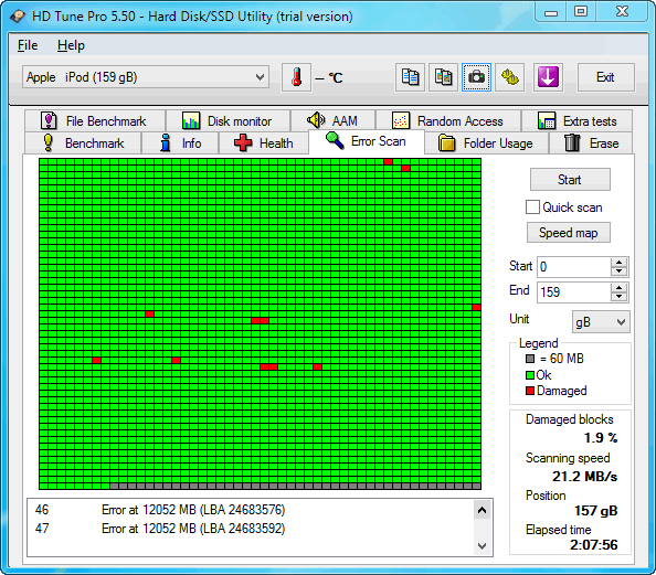 Ergebnis der Suche mit HD Tune Scan