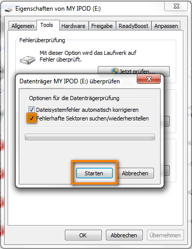 fehlerhafte Sektoren am iPod suchen