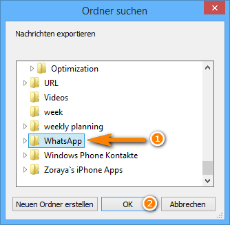 Zielordner am PC auswählen, wo WhatsApp Chats und WhatsApp Medien gespeichert werden