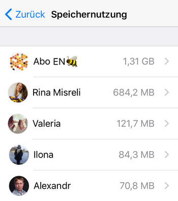 WhatsApp Chats Speicher verbrauchen