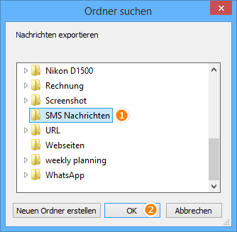 Zielordner am PC auswählen