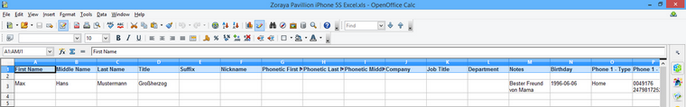 iPhone Kontakte im Excel bearbeiten