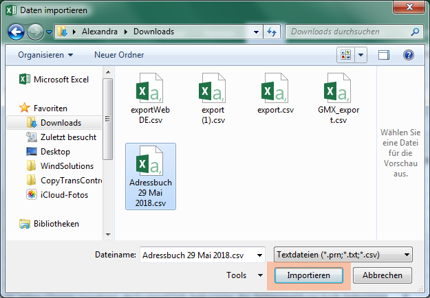 CSV öffnen und CSV in Excel importieren