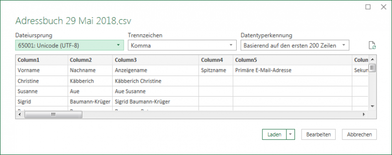 CSV-Datei in Excel importieren