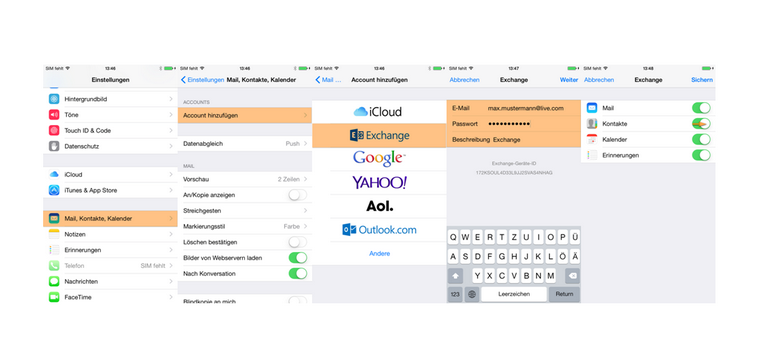 Exchange Konto am iPhone hinzufügen