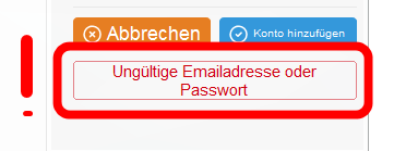 Die Fehlermeldung: Falsche Anmeldedaten