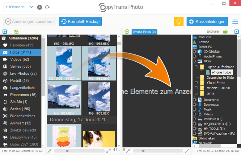 Fotos vom iPhone auf iPad übertragen: am PC zwischenspeichern