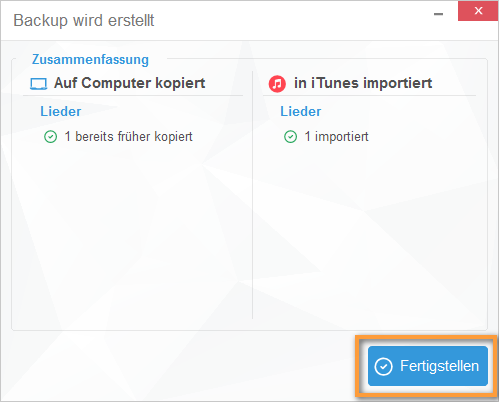 iPhone Backup in iTunes fertigstellen