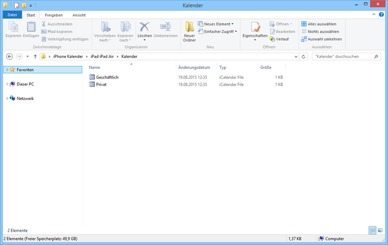 iPhone kalenderordner am PC sichern