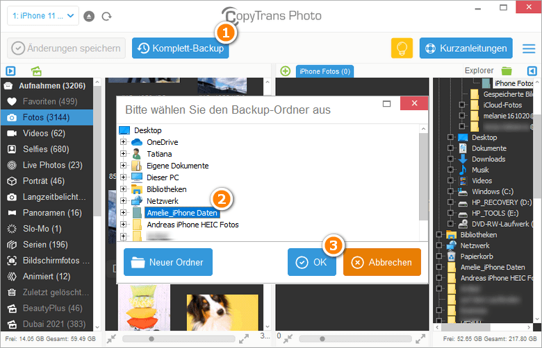 Komplett Backup in CopyTrans Photo
