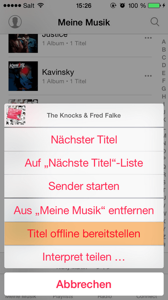 Musiktitel offline bereitstellen