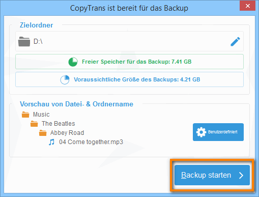 Musik Backup starten mit CopyTrans