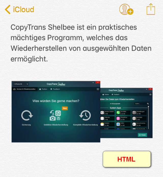 iPhone Notizen unter iOS 9 im HTML-Format