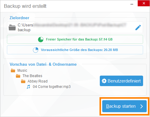 iPhone Musik Backup starten im Programm