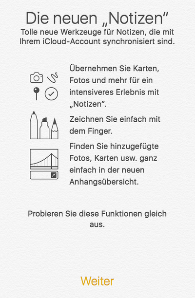 Cloud-Notizen unter iOS 9