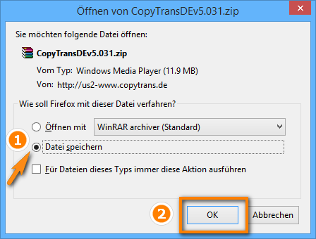 CopyTrans Zip-Datei am PC sichern