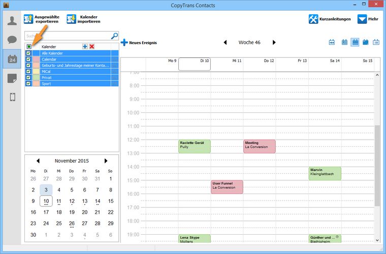 Apple Kalender exportieren: Kalenderkategorien aus iCloud auswählen
