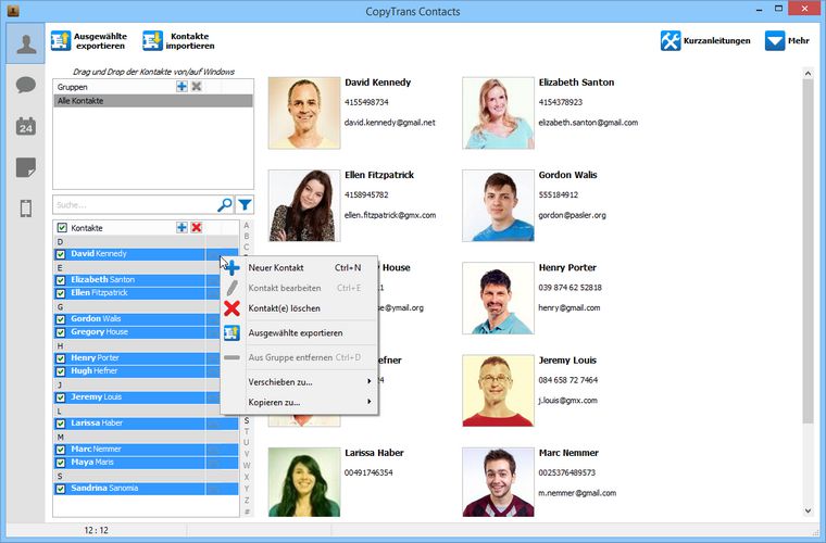 iCloud Kontakte auf iPhone speichern: rechtsklicken Sie auf Kontakte