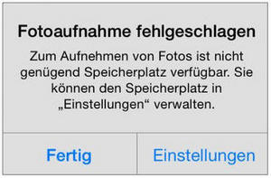 Fotoaufnahme fehlgeschlagen iPhone