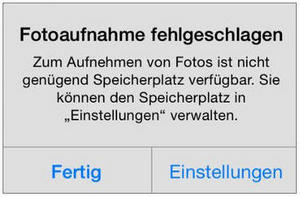 Meldung Fotoaufnahme fehlgeschlagen