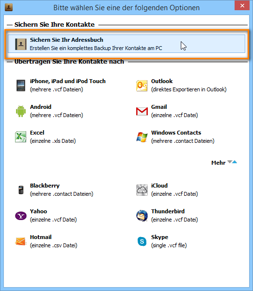 Exchange Kontakte in Adressbuch am PC sichern