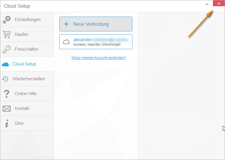 Cloud Setup schließen