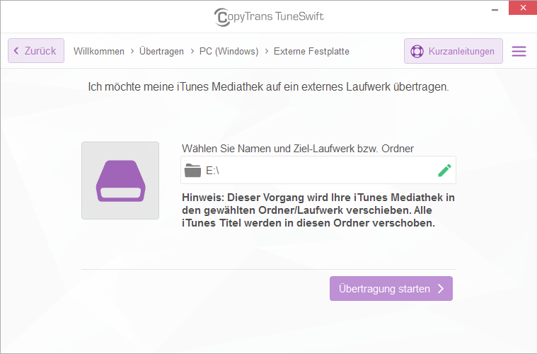 iTunes-Mediathek Speicherort ändern