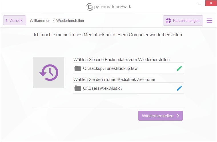 iTunes-Mediathek wiederherstellen