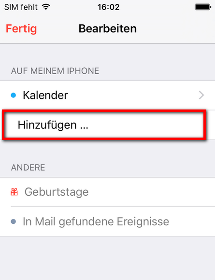 Kalender hinzufügen