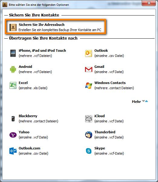 Backup von iPhone Addressbuch am PC erstellen