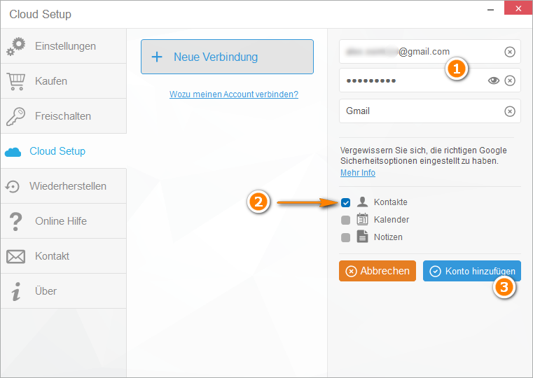Cloud Setup für Google-Konto