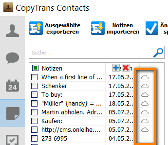 iCloud Notizen CopyTrans Contacts