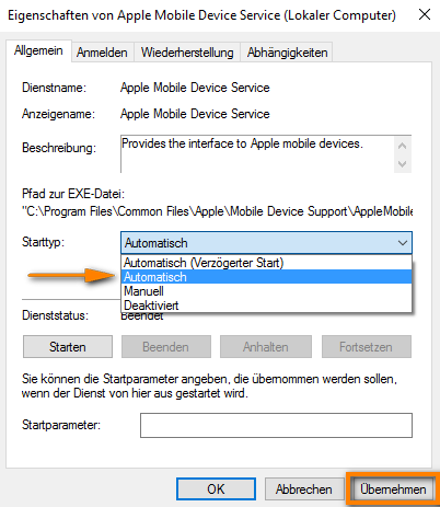 Apple Mobile Device Service automatisch starten