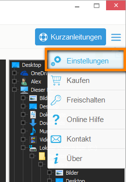 Im Copytrans Programm Einstellungen auswählen