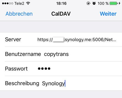 CalDAV-Einstellungen auf iPhone