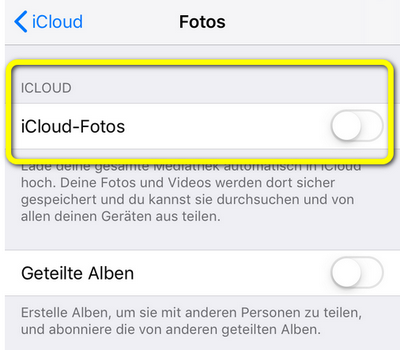 iCloud Fotomediathek ist aus