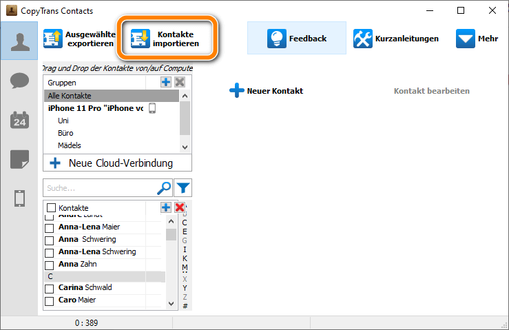 Kontakte aus Outlook importieren