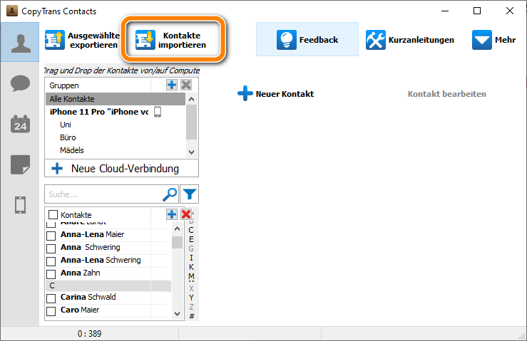 Outlook-Kontakte in iCloud importieren