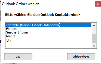 Outlook Kontaktordner im Programm auswählen