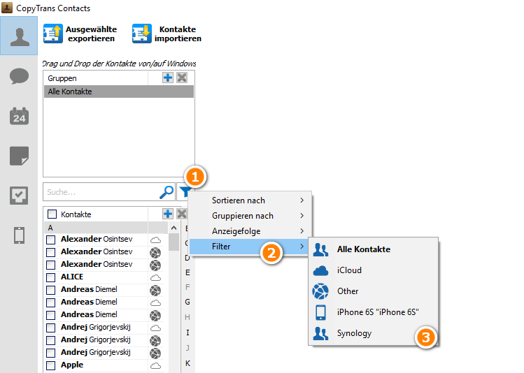 Synology-Kontakte filtrieren