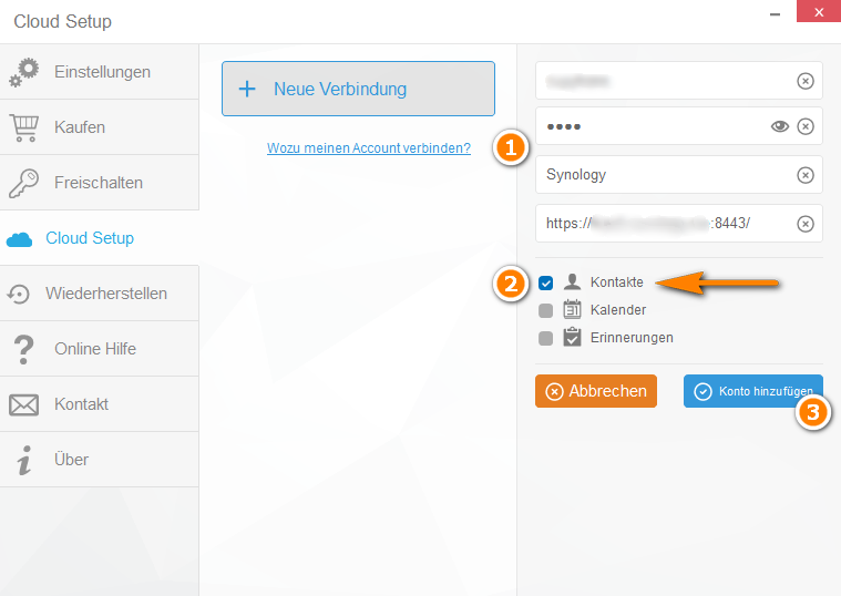 Mit Synology verbinden in CopyTrans Contacts