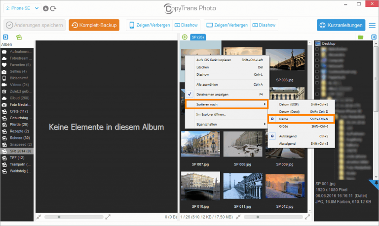 Iphone Fotos Auf Pc Nach Datum Sortieren iPhone oder iPad Bilder sortieren: ganz einfach mit CopyTrans Photo