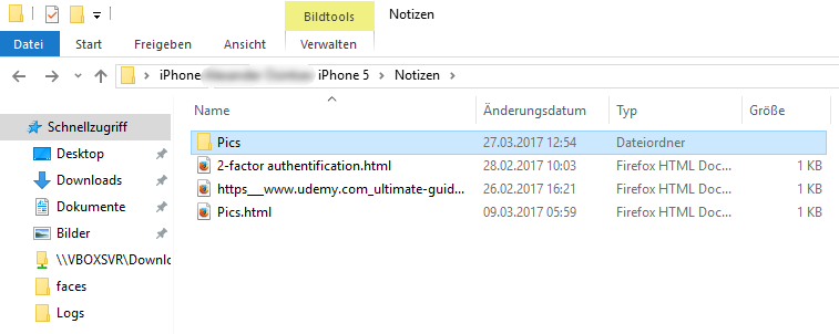 Exportierte iCloud Notizen auf dem PC
