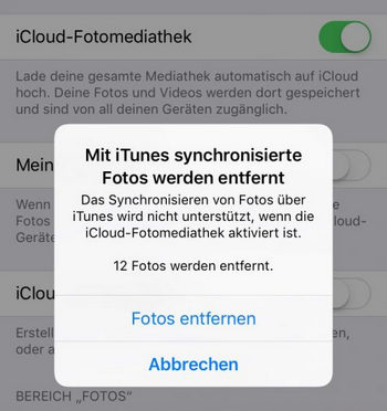 Mit iTunes synchronisierte Fotos werden entfernt