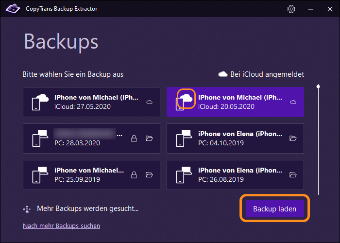Kontakte exportieren iPhone Backup als Quelle